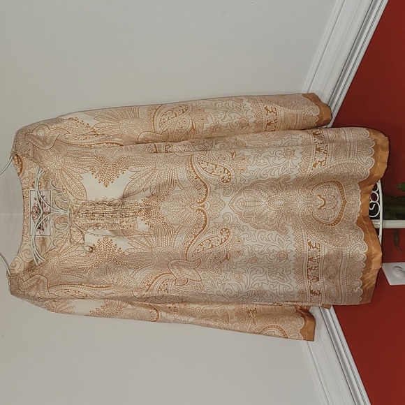 Robert Graham Tops - Robert Graham Embroidered Tunic Blouse Top Mustard Orange Gold 100% Silk